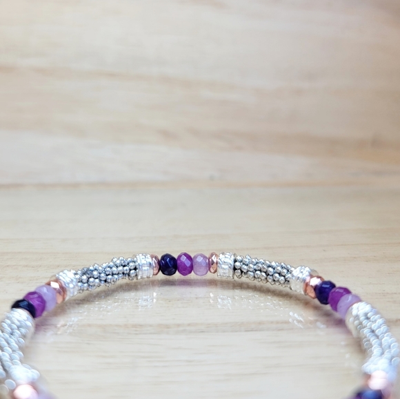 Purple Ombre Beaded Gemstone Toggle Bracelet - Picture 7 of 10